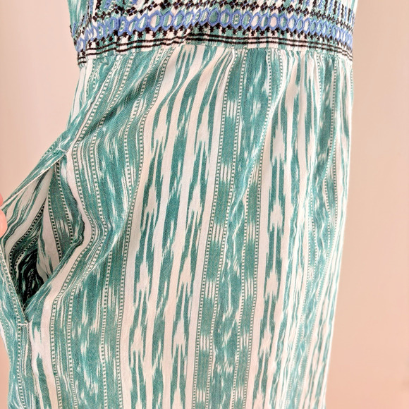 J JILL Embroidered Cotton Ikat Dress Small Petite V-Neck Sleeveless Lined Boho - Picture 8 of 13